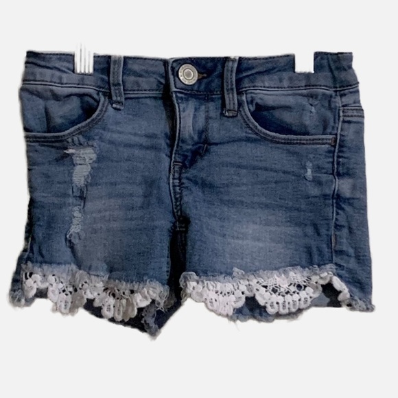 SO Other - SO Trendy Distressed Lace Fringe Hem Denim Jeans Cutoffs. Size 7 Girls